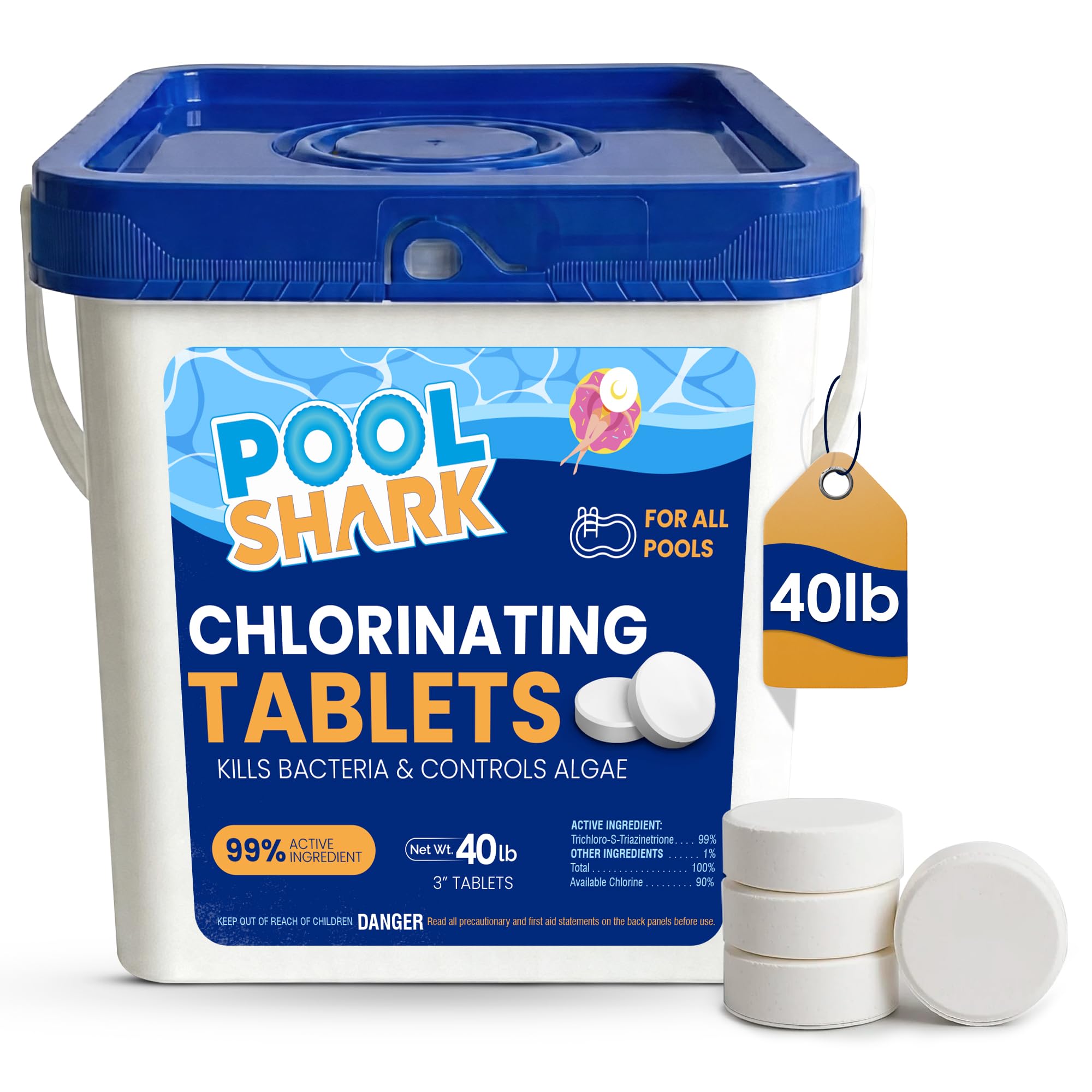 Pool Shark Swimming Pool Chlorine Tablets | 40 lbs | 3-Inch