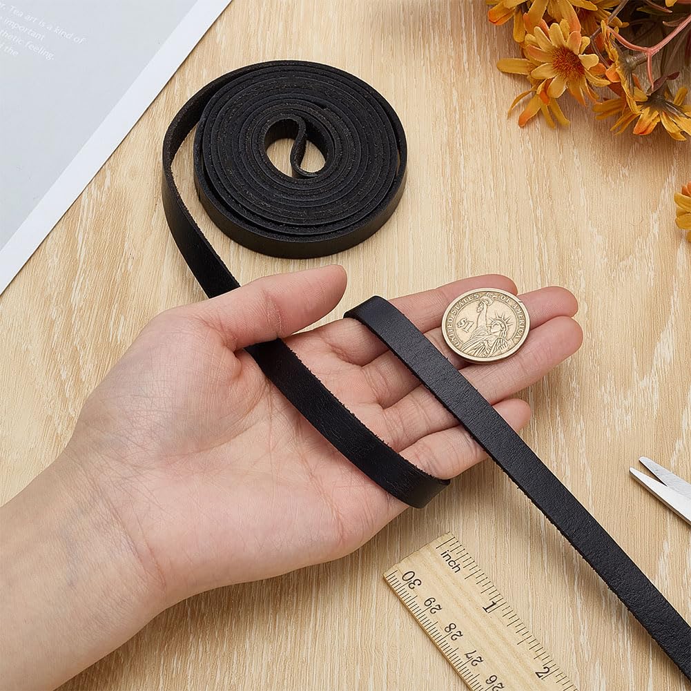 WADORN Cordino Piatto In Vera Pelle Da 2 m e 10.5mm per Artigianato, Vera Pelle di Mucca Striscia di Corda Intrecciata Grana Piatta Strisce Stringhe per Gioielli artigianali fai da te, Nero