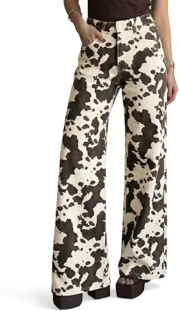 Cicy Bell Women's Wide Leg High Waisted Leopard Baggy Stretchy Jeans