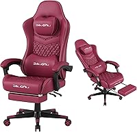 MINOMAC G16 Ergonomic Gaming Chair - 400lb Capacity, Retractable Footrest, Lumbar Support, 4D Sponge, Red