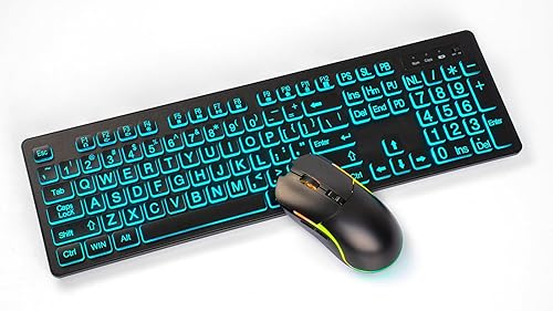 Miniatura 7 de Combo de teclado y mouse inalámbricos de impresión grande retroiluminada, teclados de tamaño completo de 2.4 G con teclas grandes iluminadas, teclas
