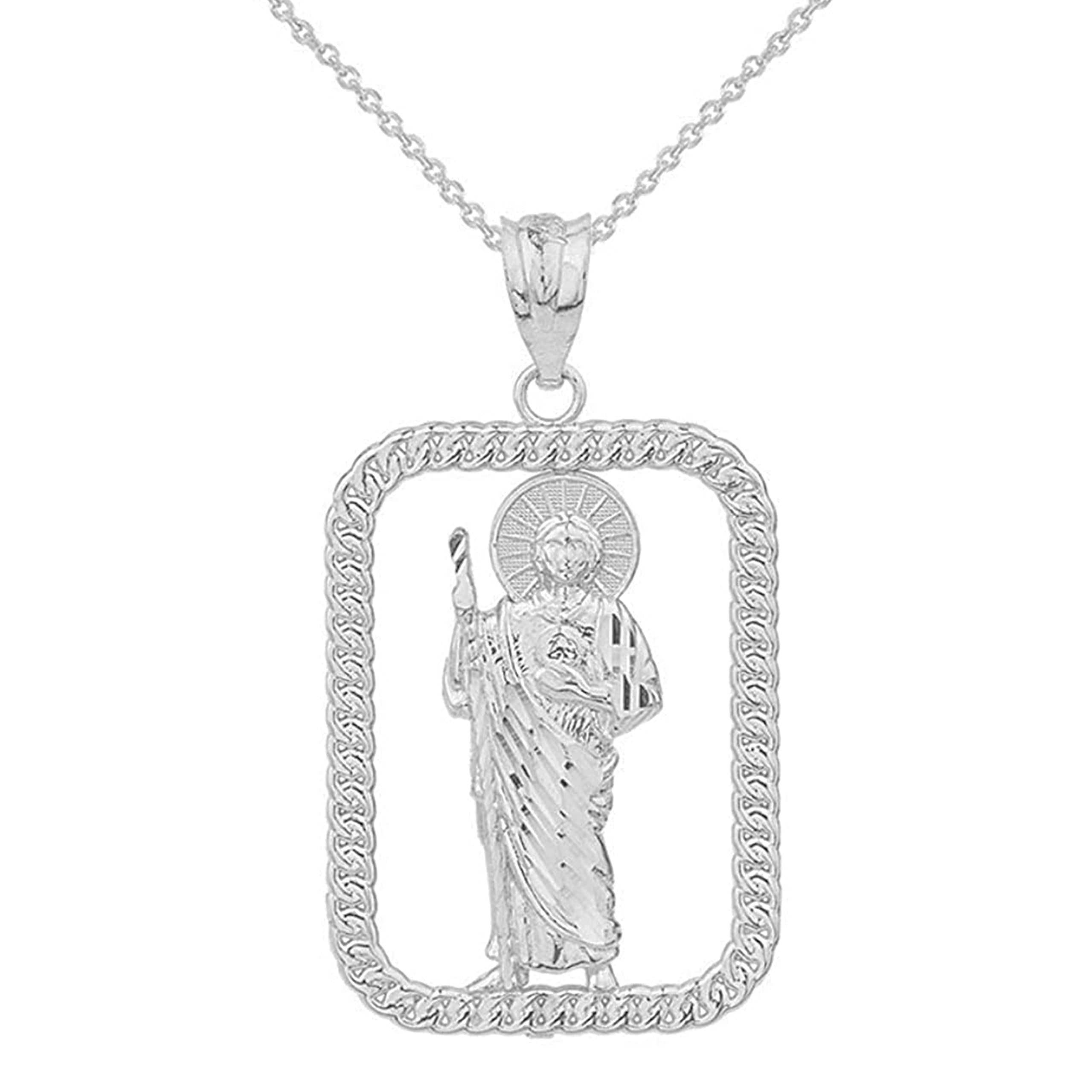 '.925 Sterling Silver 1-1/2'' Christian Saint Jude Thaddeus Patron Saint of Lost Causes Pendant Necklace - Choose Pendant Only or Necklace Chain Length'