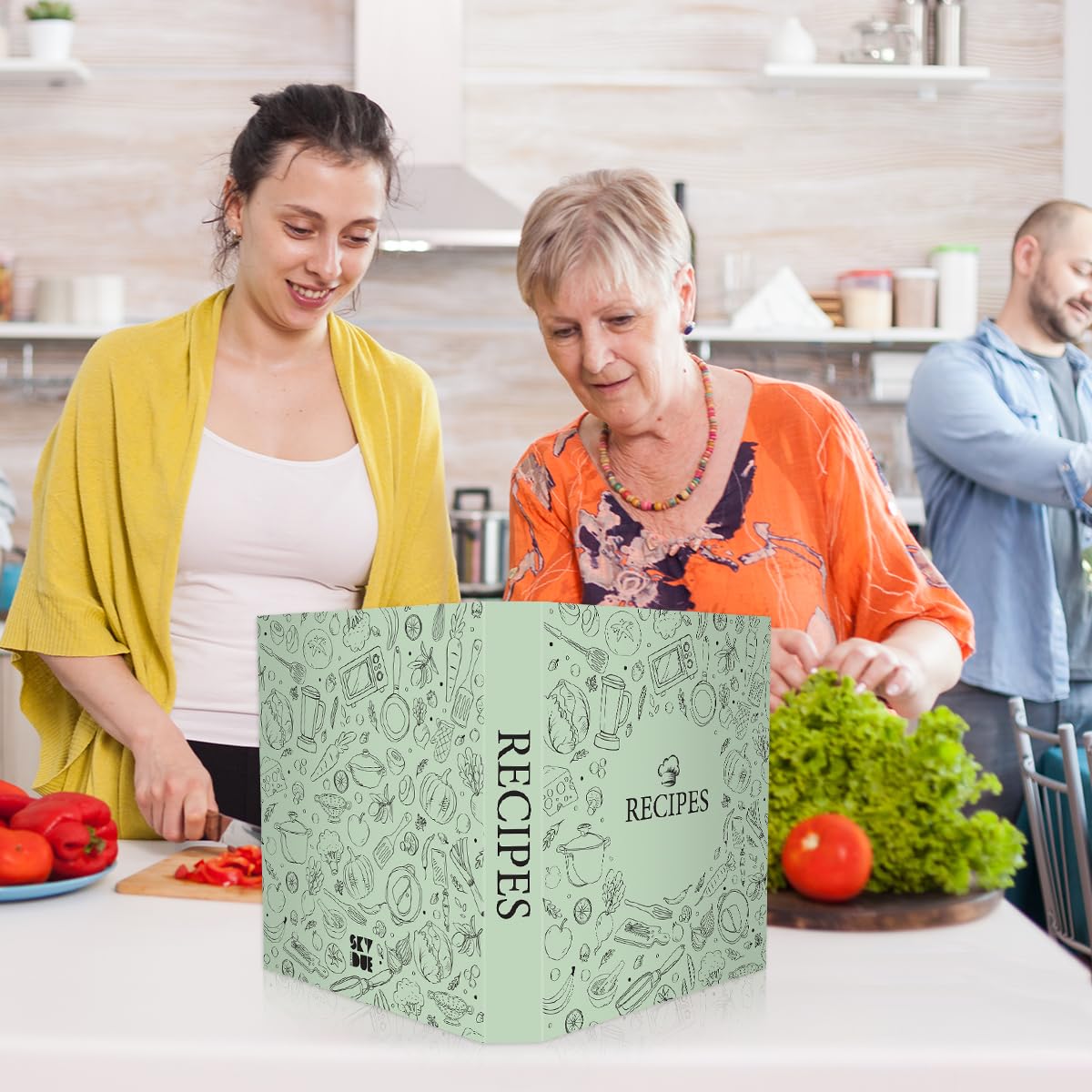 Raccoglitore di ricette 8,5 x 11 3 anelli, anelli rotondi da 2,5 cm, libro di ricette da scrivere nelle tue ricette, ricette con 60 buste di plastica, 12 divisori, 60 biglietti di ricette vuoti