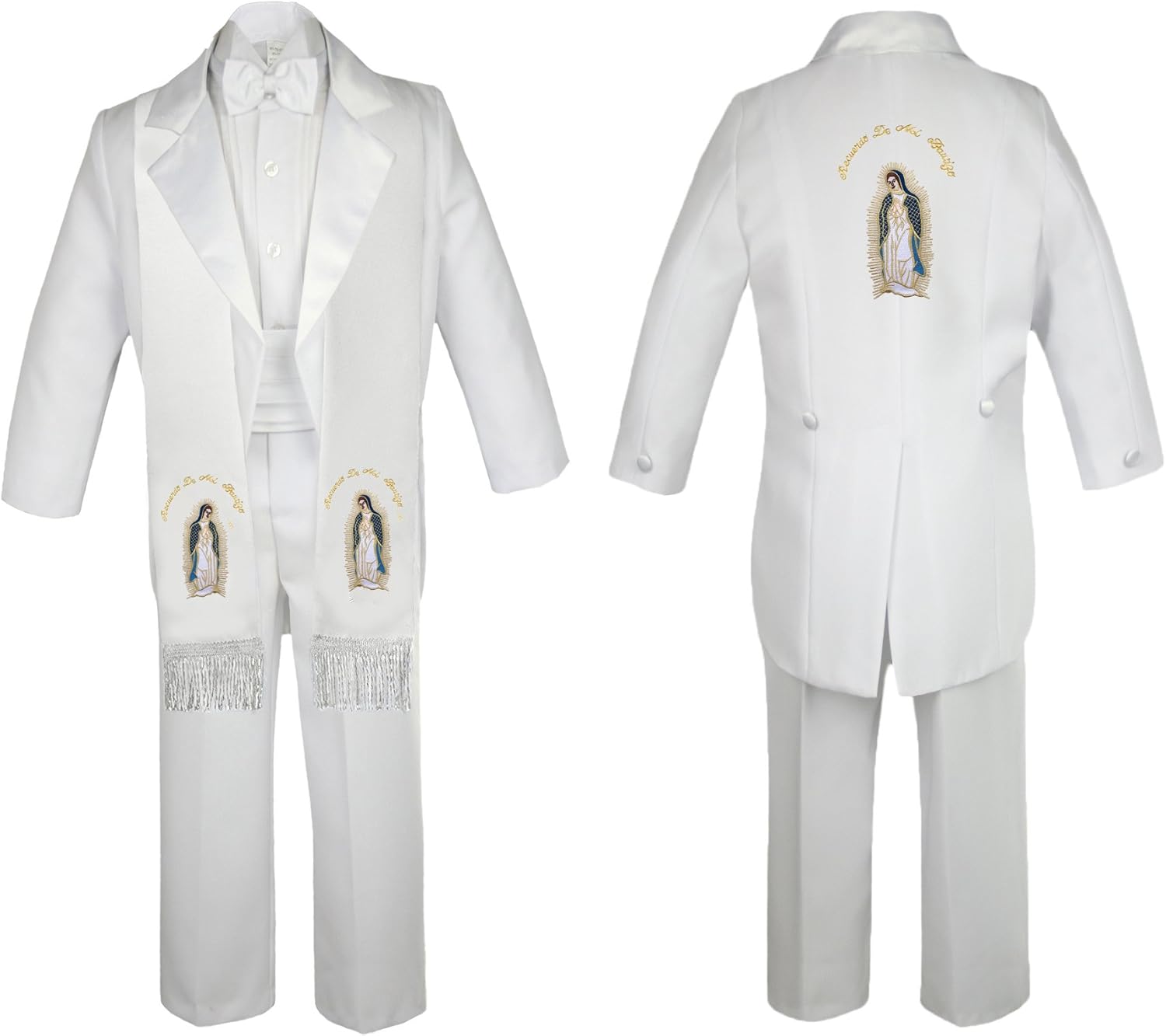 Baby Boy Christening Baptism Church White Tail Suit Mary Maria Stole Back Sm-7