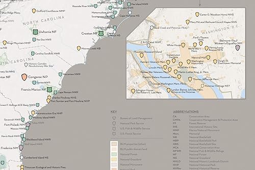 Miniatura 3 de NPS x USFS x BLM x FWS Interagency Federal Lands Map 24x36 Póster: Parque Nacional, Bosque, Sistemas de Refugio de Vida Silvestre, Tierras Blanco