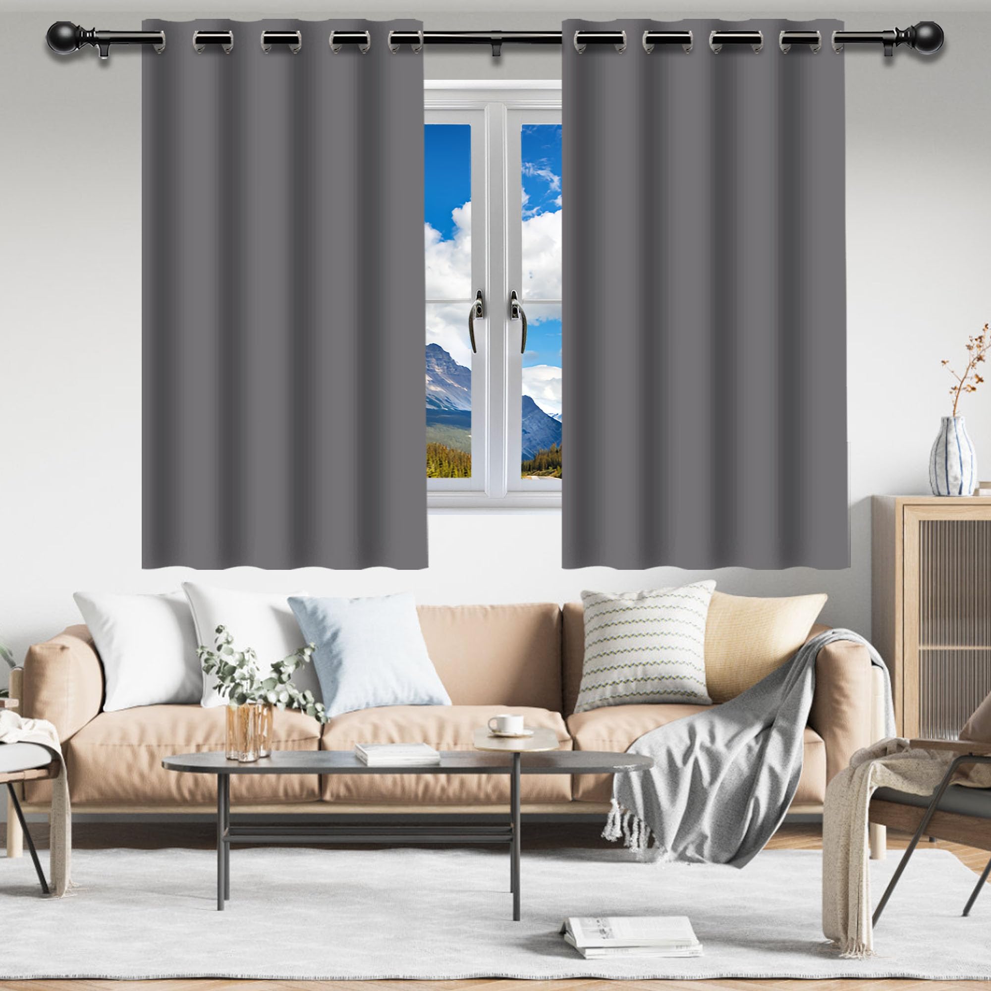 Rideau thermique moderne pour chambre et salon, isolant gris clair de 100 x 190 cm avec oeillets