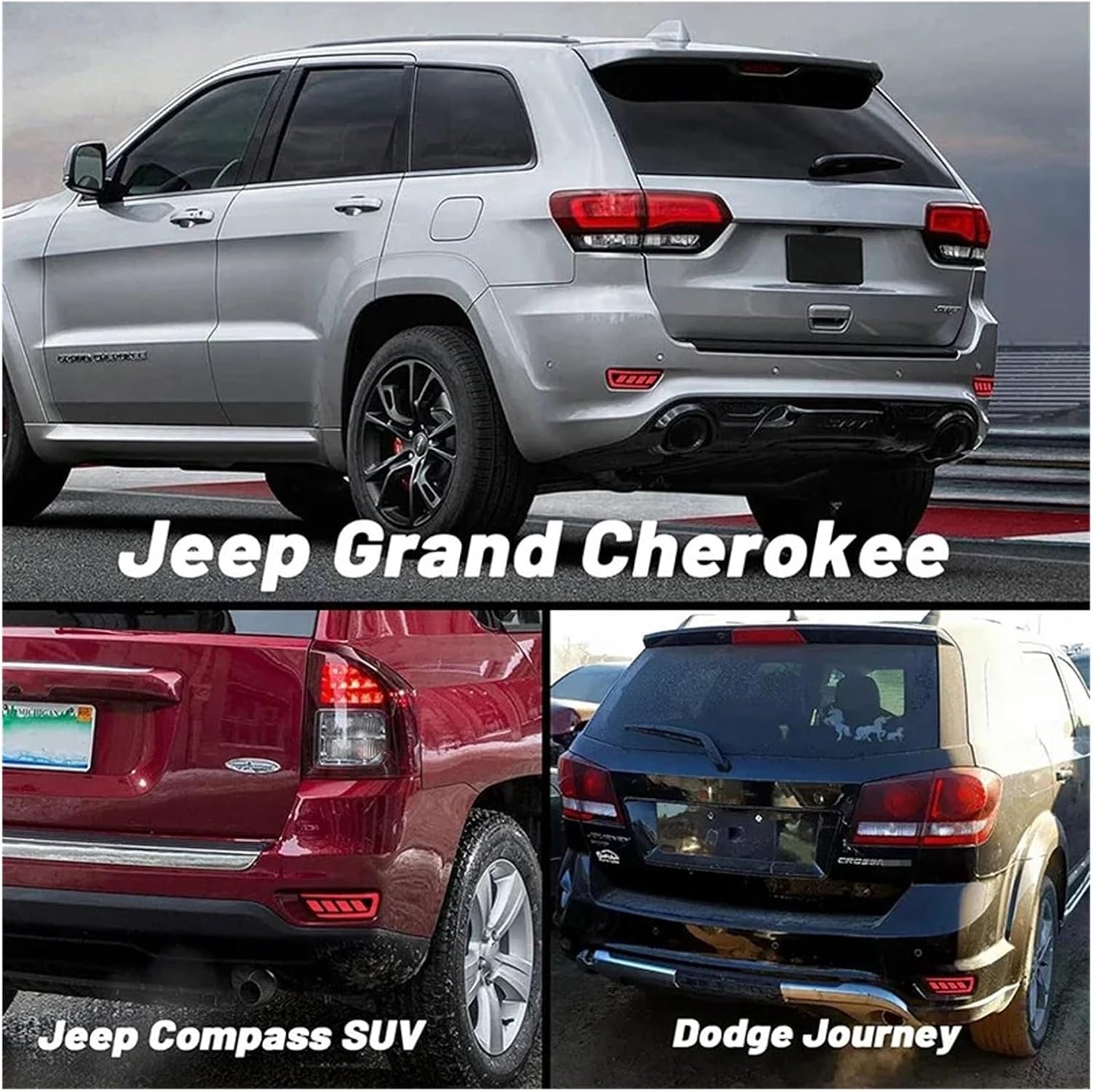 Car Rear Bumper Reflector Tail Light Car Accesories Brake Lights Flowing Turn Signals | Compatible With Jeep Grand Cherokee 2011-2022(Smoked Lens)