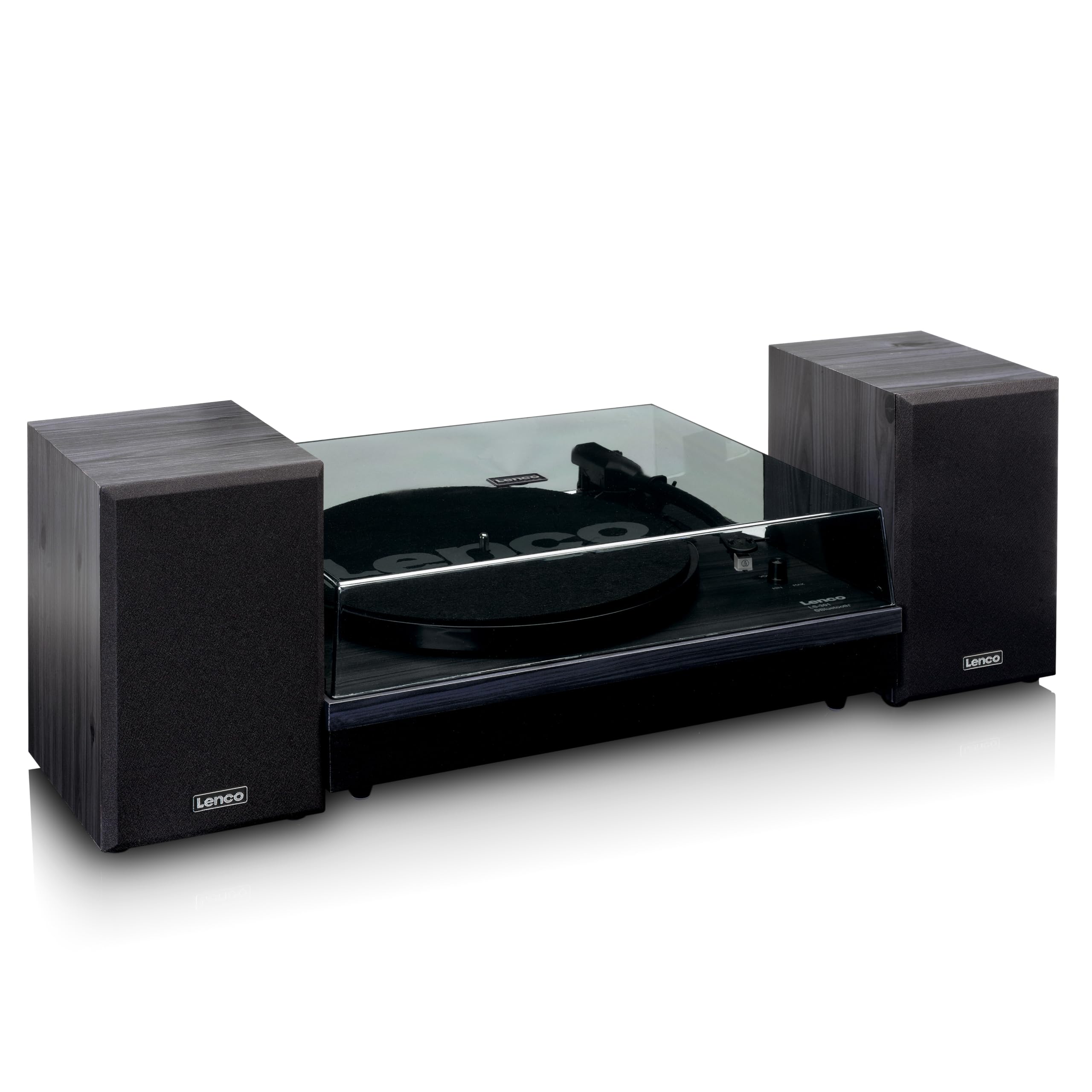 Lenco LS-301BK - Bluetooth® Plattenspieler mit Zwei externen Lautsprechern und 2 x 10 Watt RMS, schwarz