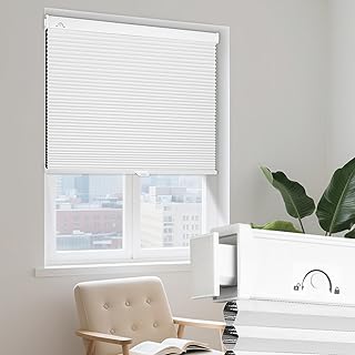Grandekor No Drill Cellular Shades for Windows,Cordless Window Blinds for Indoor Windows,Blackout Honeycomb Shades,Thermal Insulated Noise Reduction,32" W x 64" H,Blackout-White-White