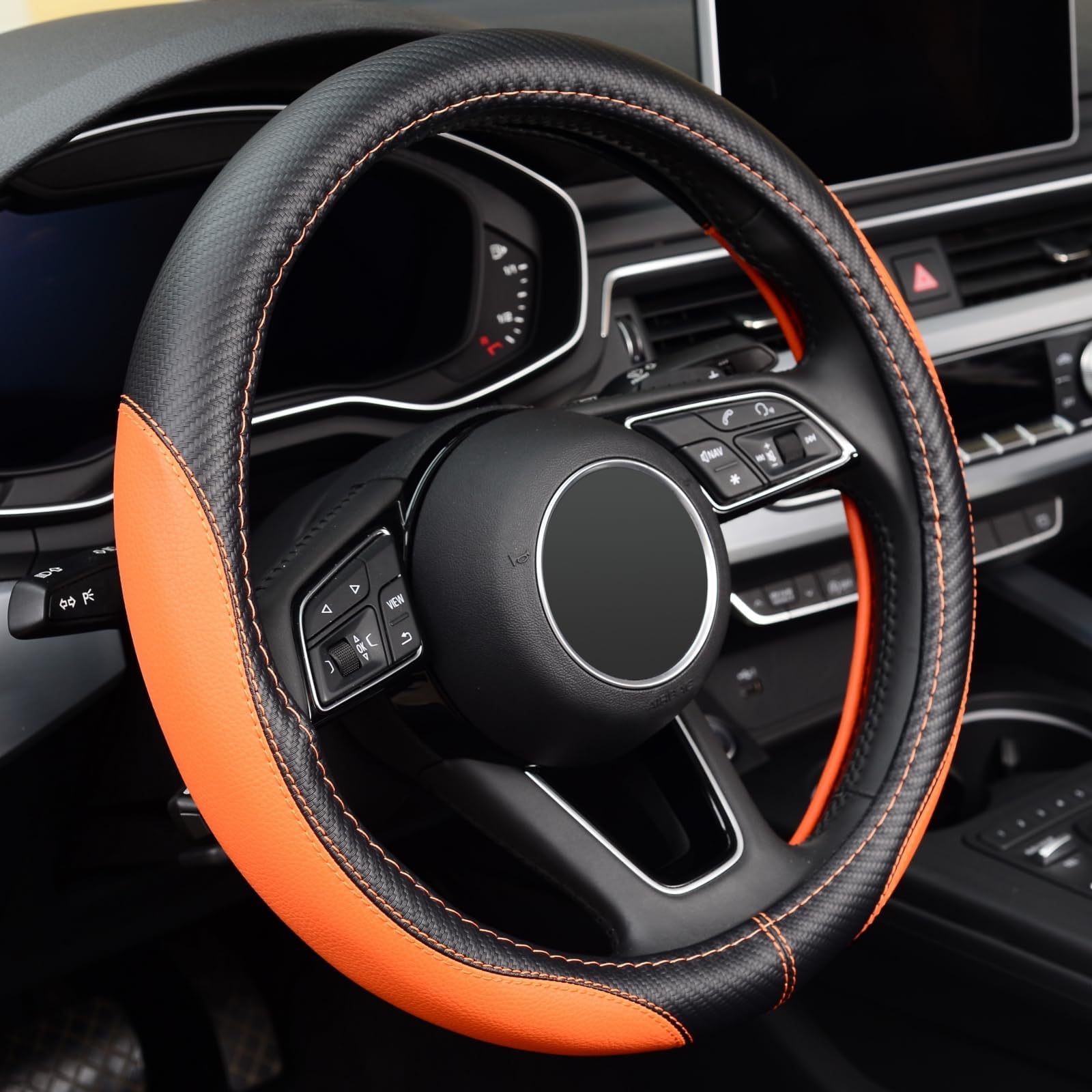 LABBYWAY Microfiber Leather Auto Car Steering Wheel Cover, Universal Fit 15 Inch Anti-Slip Wheel Protector, Orange