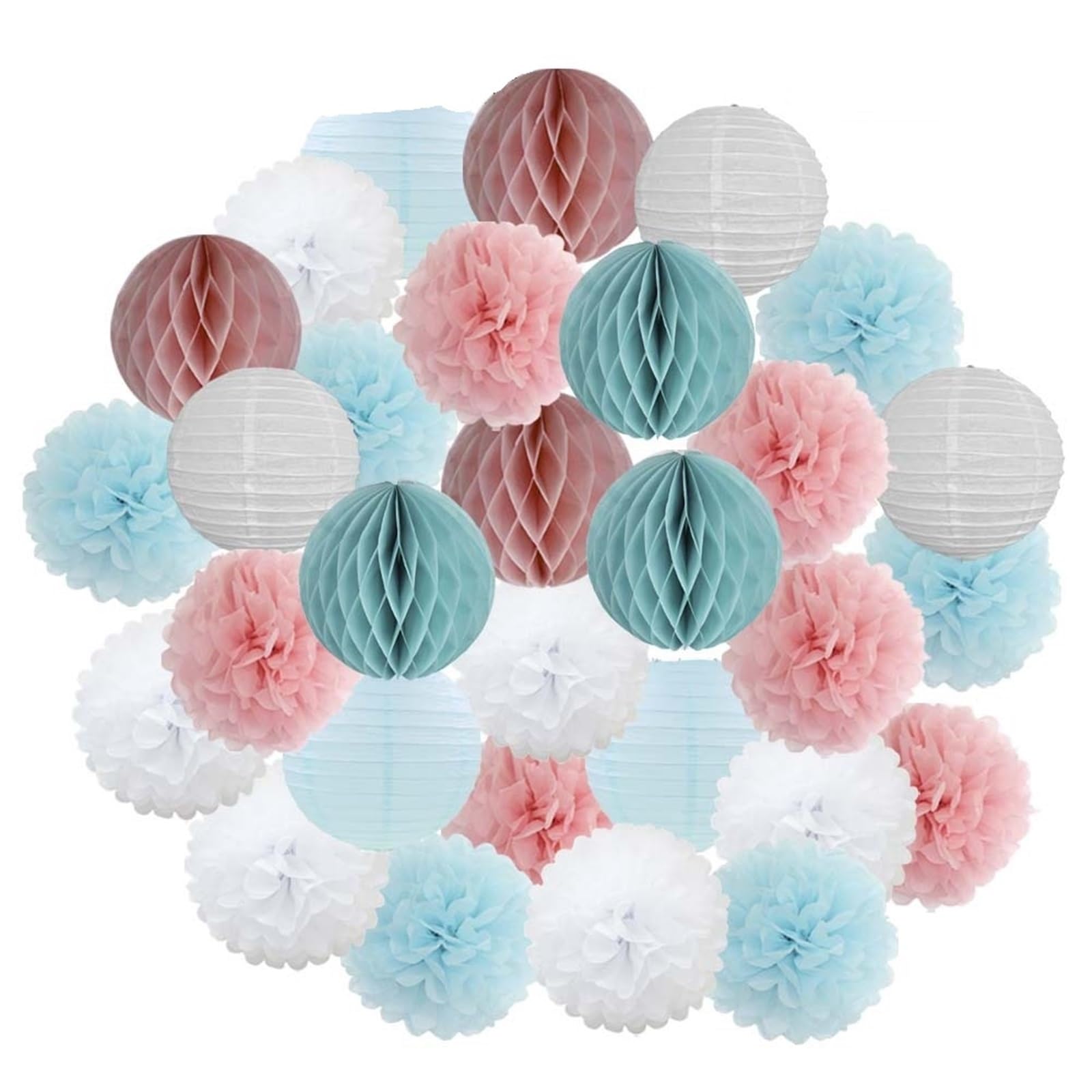 30 piezas de decoración navideña for festivales, farolillos de papel azul y blanco de 15, 20, 25 y 30 cm, for fiestas de cumpleaños, como pompones colgantes.(Pink Light Blue,12inch 30cm)