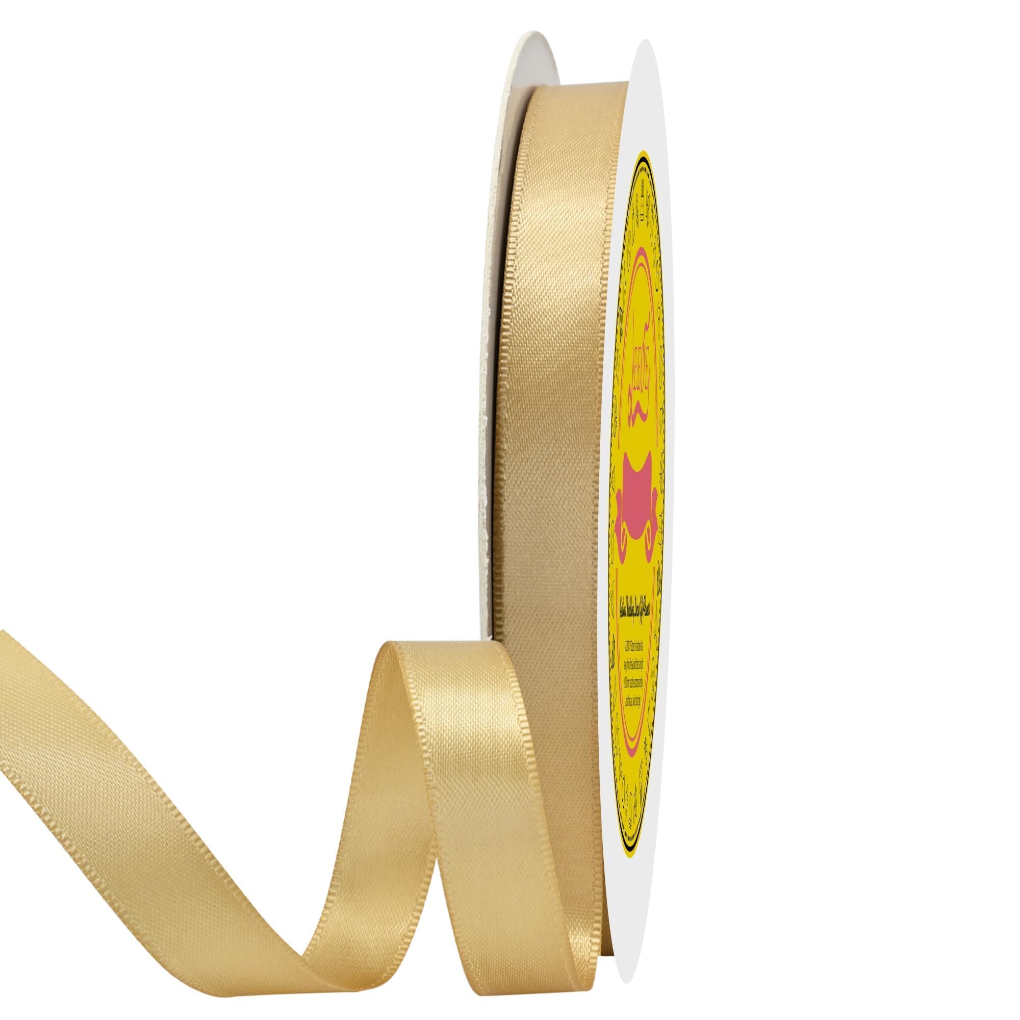 Double Face Gold Satin Ribbon 1/2 inch X 50 Yards Polyester Gold Ribbon for Gift Wrapping Very Suitable for Weddings Party Hair Bow Invitation Decorations and More