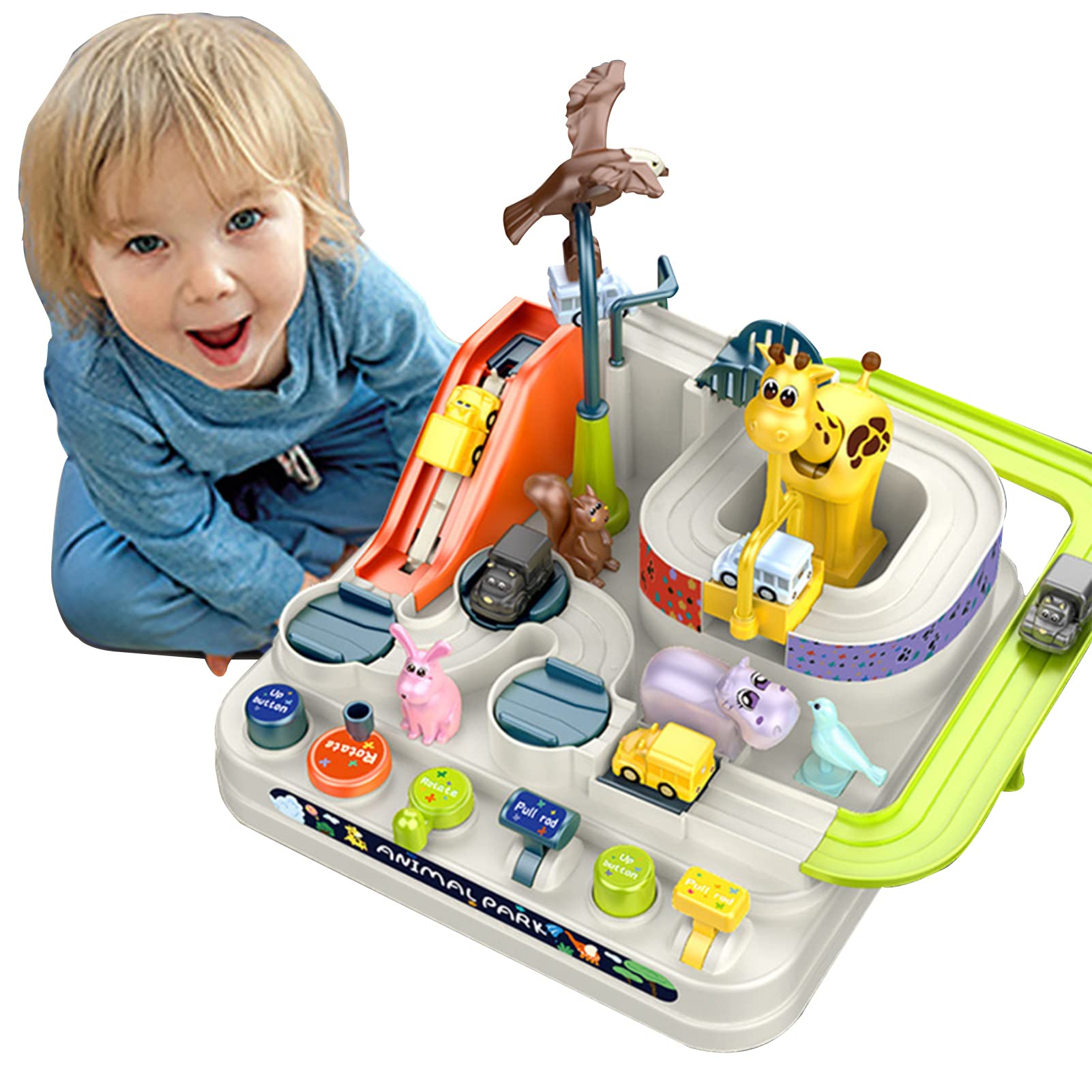 Car Rescue Adventure Toys for 3 4 5 6 7 8 Years Old, Race Tracks Toy for Boys, Girls with 4 Toy Vehicle, Adventure Preschool Educational Toy Car for Boys, Educational Puzzles Car Toys for Kids (White)