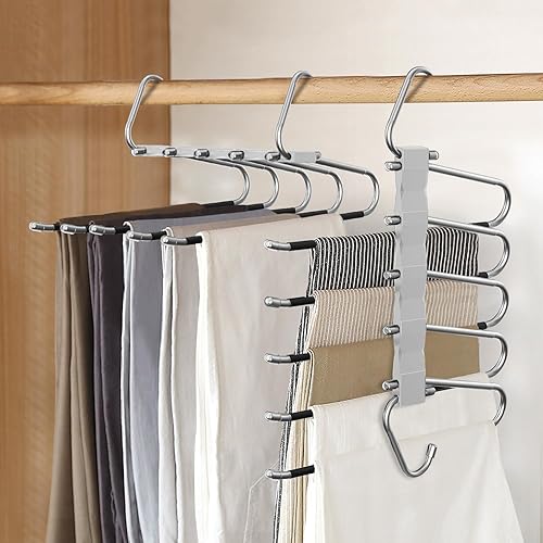 Miniatura 6 de Paquete de 2 perchas para pantalones que ahorran espacio, estante multifuncional antideslizante para pantalones, tubo de acero inoxidable grueso,