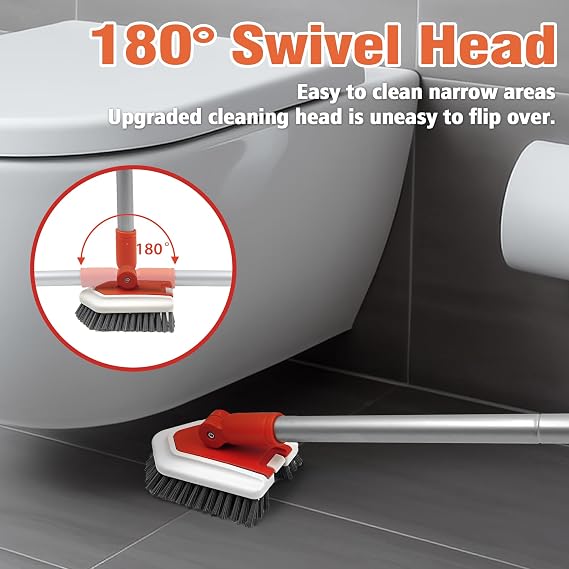 Bathroom Tub Tile Shower Scrubber Brush with 51 inches Long Handle, 4 In 1 Upgraded Telescopic Cleaning Brush, 4 Different Attachments Head for Bathtub, Floor, Sink, Wall (Red)