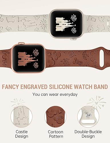 Miniatura 9 de Paquete de 2 correas de silicona suave con grabado de dibujos animados compatibles con Apple Watch de 1.496, 1.575, 1.614, 1.654, 1.732, 1.772