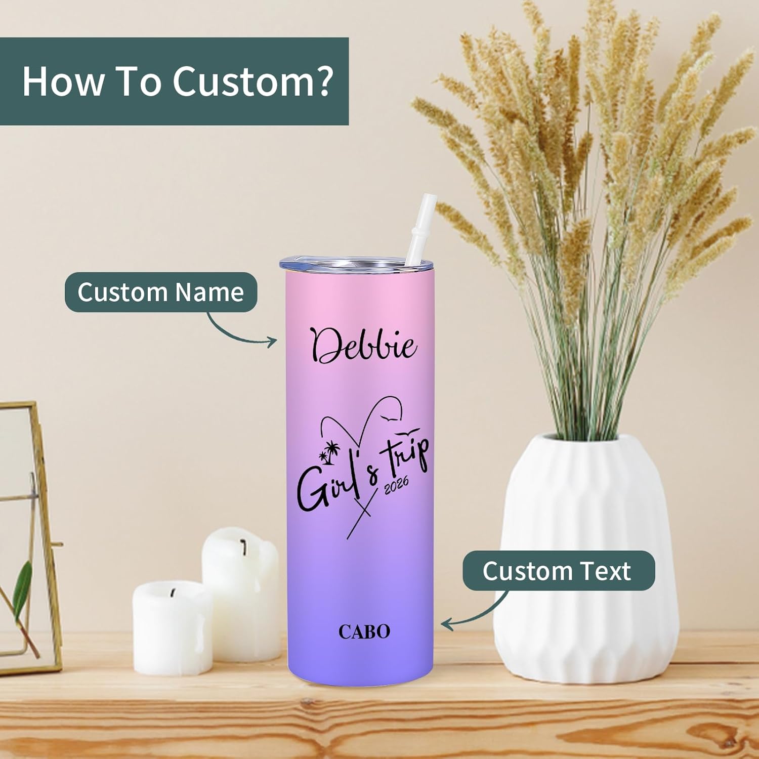 Personalized 2026 Girls Trip 20oz Stainless Steel Tumbler,Girls Trip Gifts Favors Straight Skinny Coffee Mug,Custom Insulated Cruise Cups Girl Weekend Gifts for Friendship Vacation Bachelorette Party - Image 3