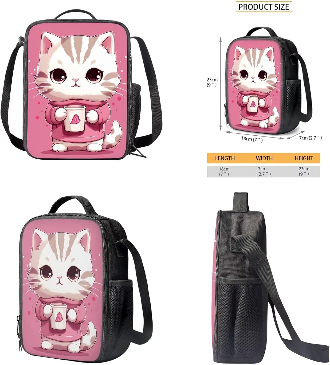 Kids Backpack Set with Water Bottle Pocket Funny Cat Backpack for Boys, Children Teens Backpacks for Middle School/Junior Kids/College Student Wide Opening Design Book Packs
