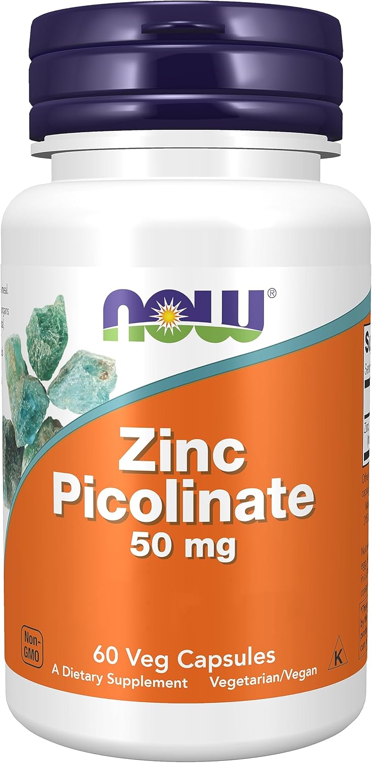 Now Foods, Zinc Picolinate, 50mg, High Dosed, 1 Capsule Every 2 Days, 60 Vegan Capsules, Lab Tested, Gluten Free, Soy Free, Non-GMO, Vegetarian