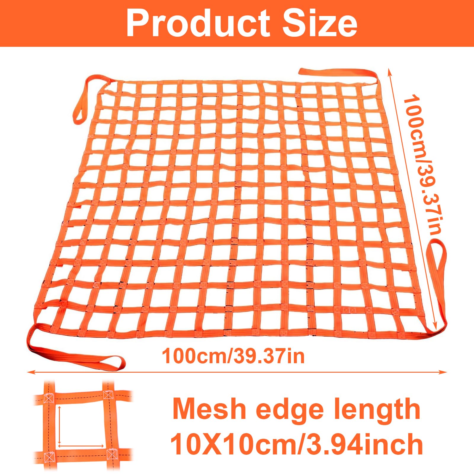 Réseau de chargement suspendu, filet de levage, 1 x 1 m, 300 kg, en polyester, filet de levage de charge, filet à sangle, filet suspendu à haute capacité de charge, sangles pour levage vertical