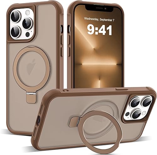 Funda compatible con iPhone 12 Pro Max y iPhone 13 Pro Max con soporte magnético invisible tipo anillo, fundas translúcidas para teléfonos de 6.7