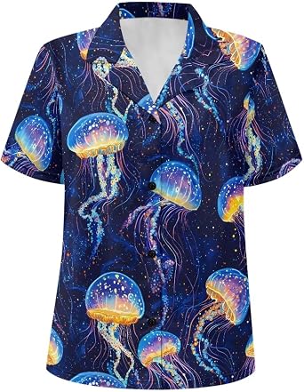 Womens Button Down T Shirts Summer Casual Tops Short Sleeve Shirts Graphic Tees