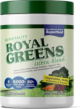 New Vitality Royal Greens Superfood Powder | Healthy Veggie Powder with Probiotics, Enzymes, Antioxidants, Wheat Grass & Greens 10.75oz 30 Day Supply