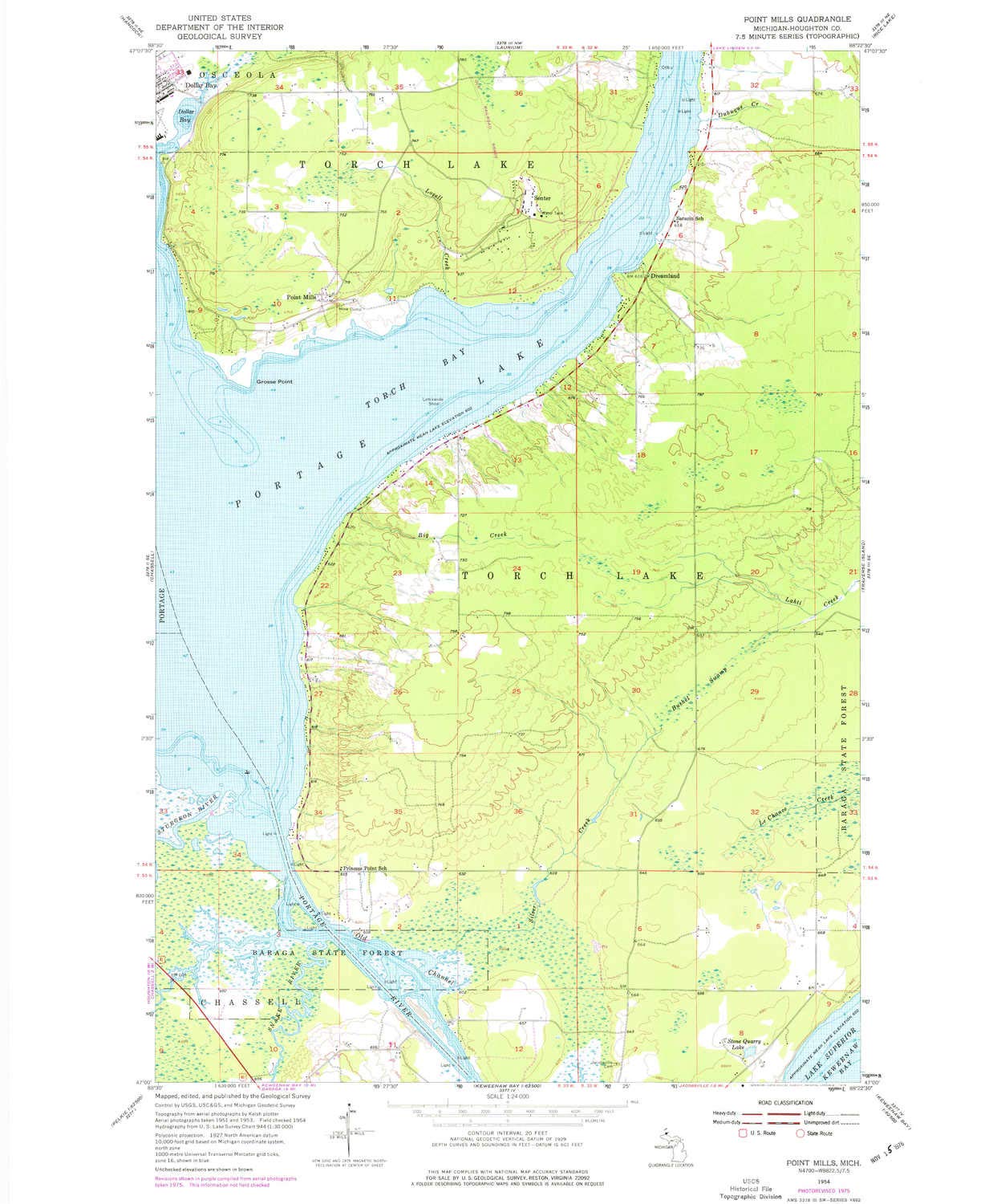 Point Mills MI topo map, 1:24000 Scale, 7.5 X 7.5 Minute, Historical, 1954, Updated 1976, 26.6 x 22 in