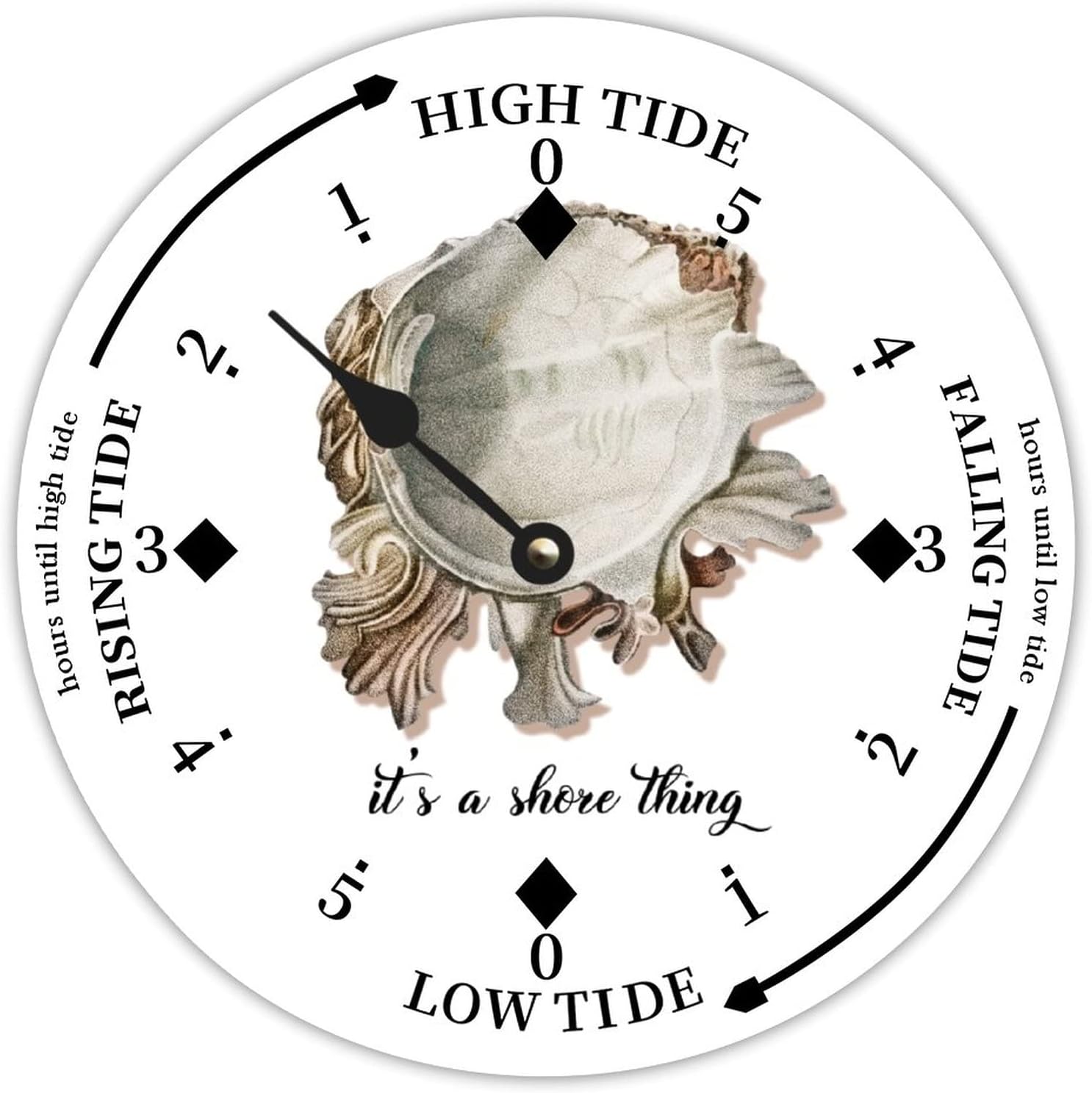 Cheyan Conch It's A Shore Thing Farmhouse Wood Tidal Clock Nautical Moon East Coast Ocean Time High and Low Tide Wooden Clock Decoration for Beach House Home Sailing Gifts for Fisherman 15x15 in