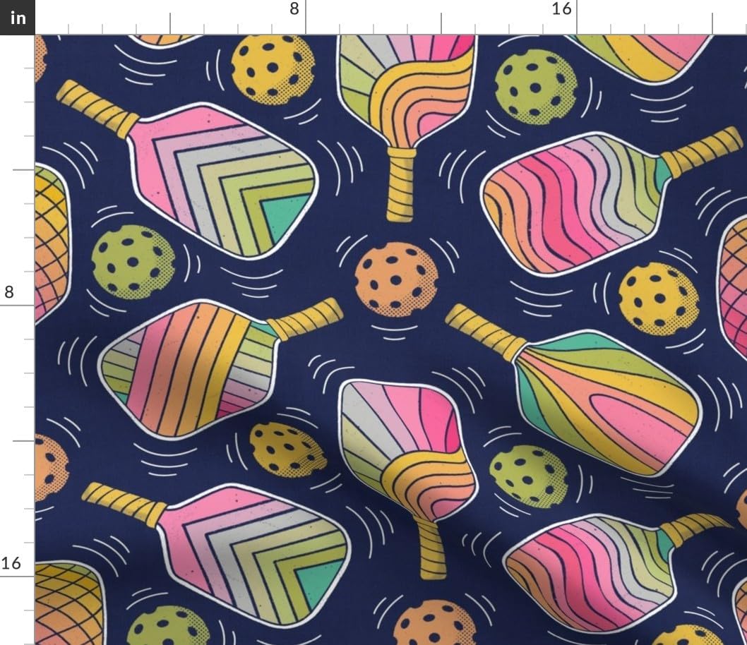 Spoonflower Fabric - Modern Pickleball Court Sports Colorful Rainbow Ball Game Racket Printed on Petal Cotton Fabric by The Yard - Sewing Quilting Apparel Crafts Decor
