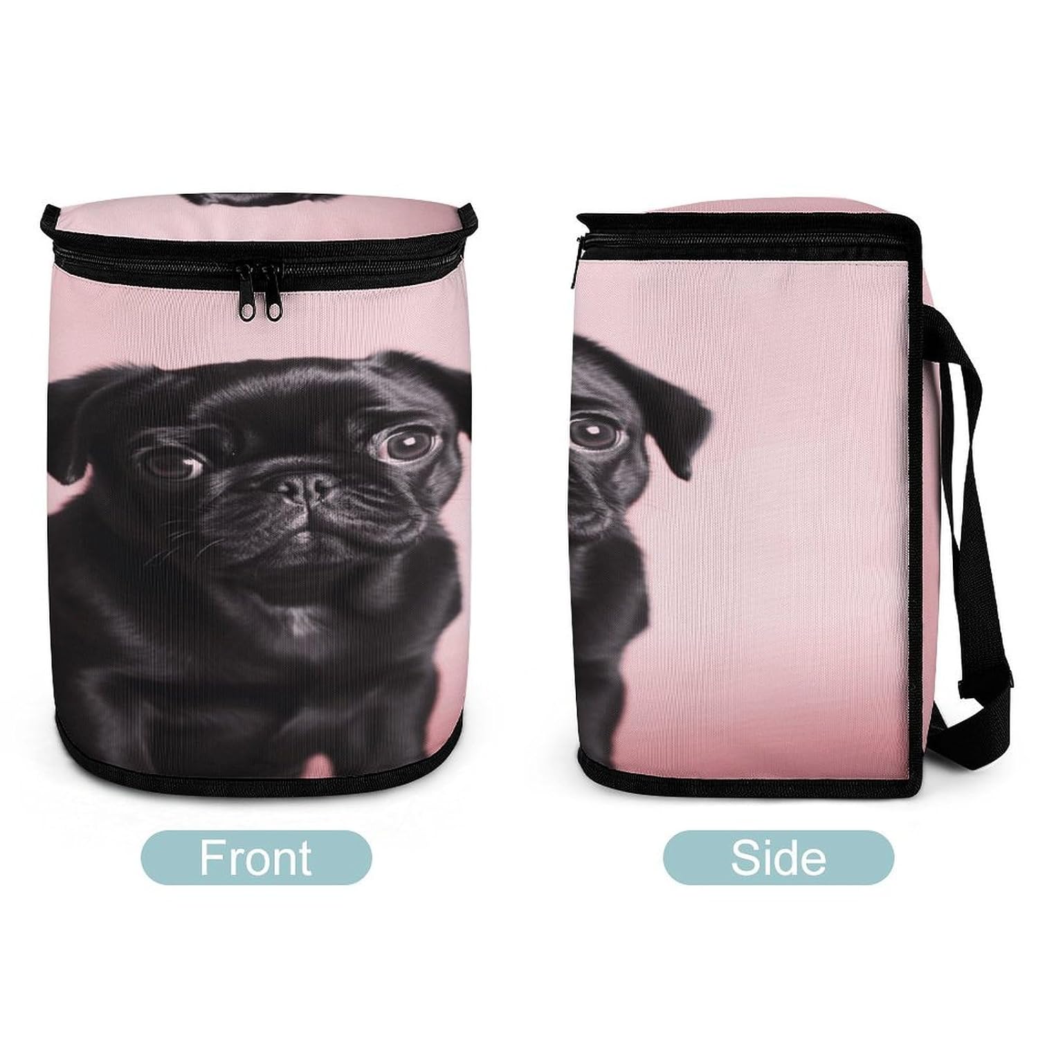 Cute Black Pug Car Trash Can with Lid Large Capacity Car Trash Bag Hanging Back Seat Leakproof Vehicle Garbage Organizer Holder Foldable Cars Garbage Bag for Home Travel