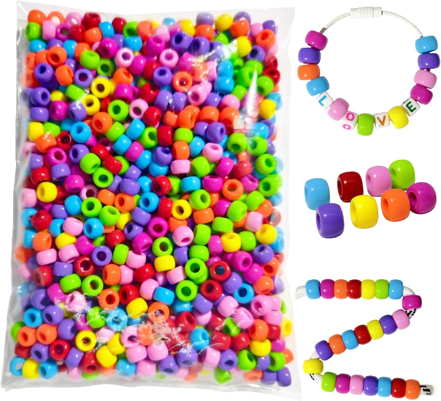 New Scratchles Rainbow Craft Pony Beads, 800 Pieces Acrylic Beads for DIY Jewelry Making, Friendship Bracelets, Hair Accessories, 6x9mm Multi-Color (Dark)