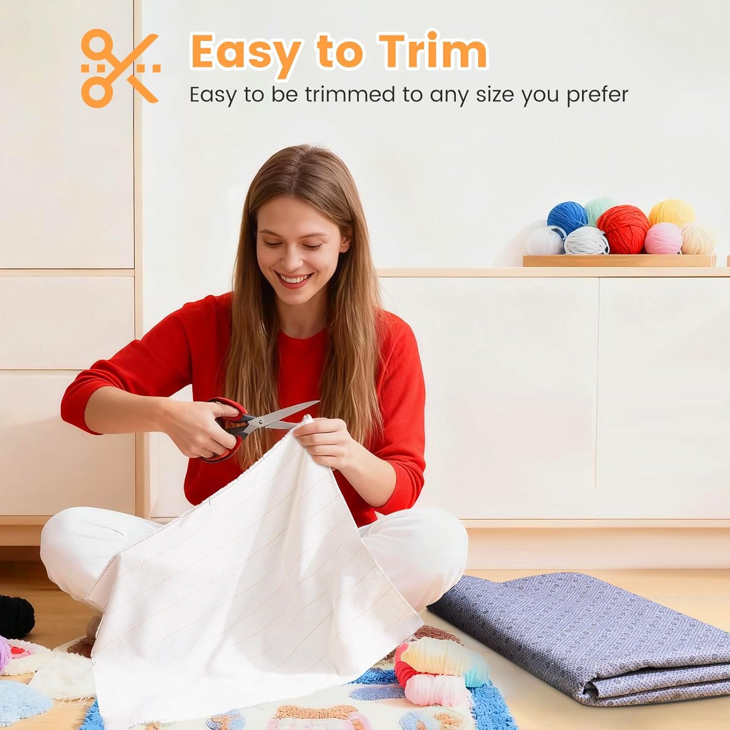 Riiai 80" x 80" Overlocking Primary Tufting Cloth with Marked Lines and 80'' x 80'' Rug Backing Non-Slip Rug Pad Fabric, Rug Tufting Cloth Kit with Monk Cloth and Backing Fabric,Tufting Supplies