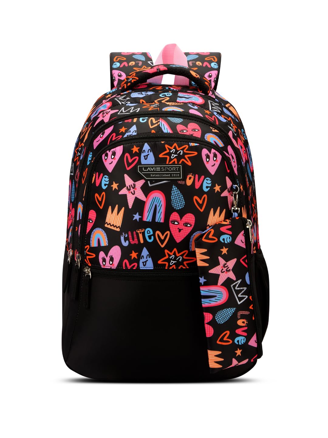 lavie sport Popheart 36L Black Backpack | Fits Upto 15 Inch Laptop | Organizer & Bottle Holder |Rain Cover |Pencil Pouch | Gift for Men, Women, Boys, Girls | Laptop Sleeve for School & College-picture-18