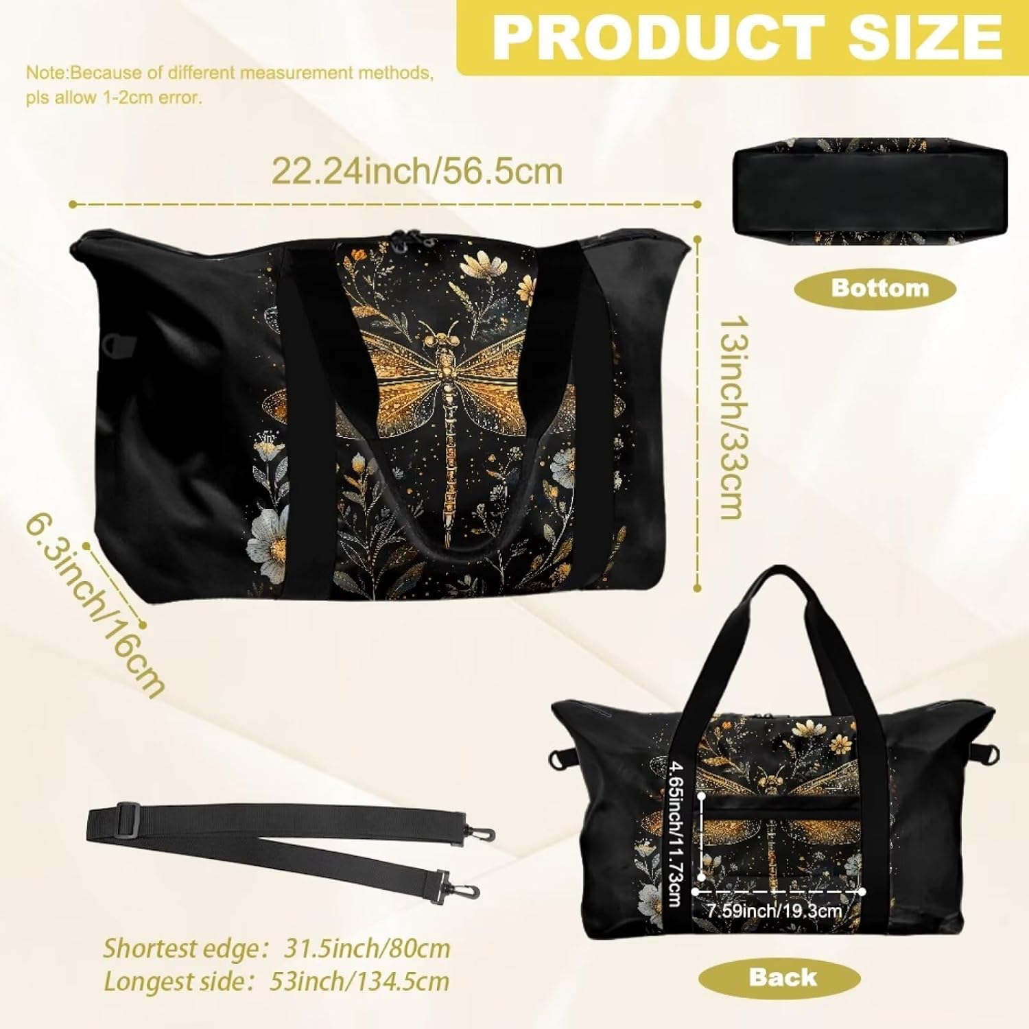 BIGCARJOB Dragonfly Tote Duffle Bag Large Overnight Duffel Bags Airline Approved Carry On Duffel Bag Gym Sport Bags for Traveling Camping Hiking