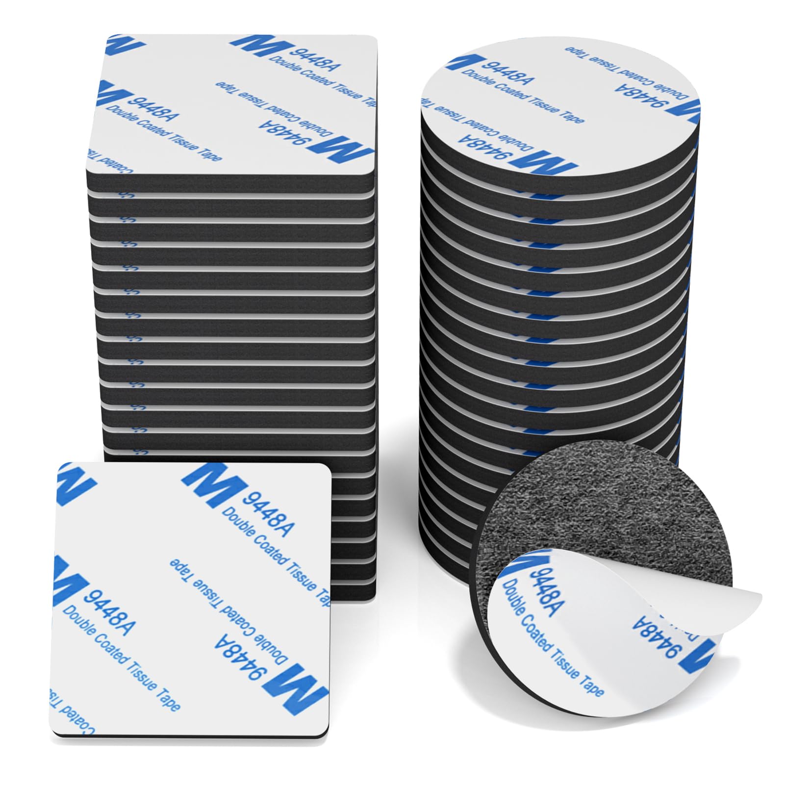 Double Sided Sticky Pads, 40 Pcs Sticky Foam Pads Heavy Duty, Extra Strong Adhesive Foam Pads, Double Sided Foam Tape, Waterproof Mounting Pads for Home Office Car School, Squares/Round, Black