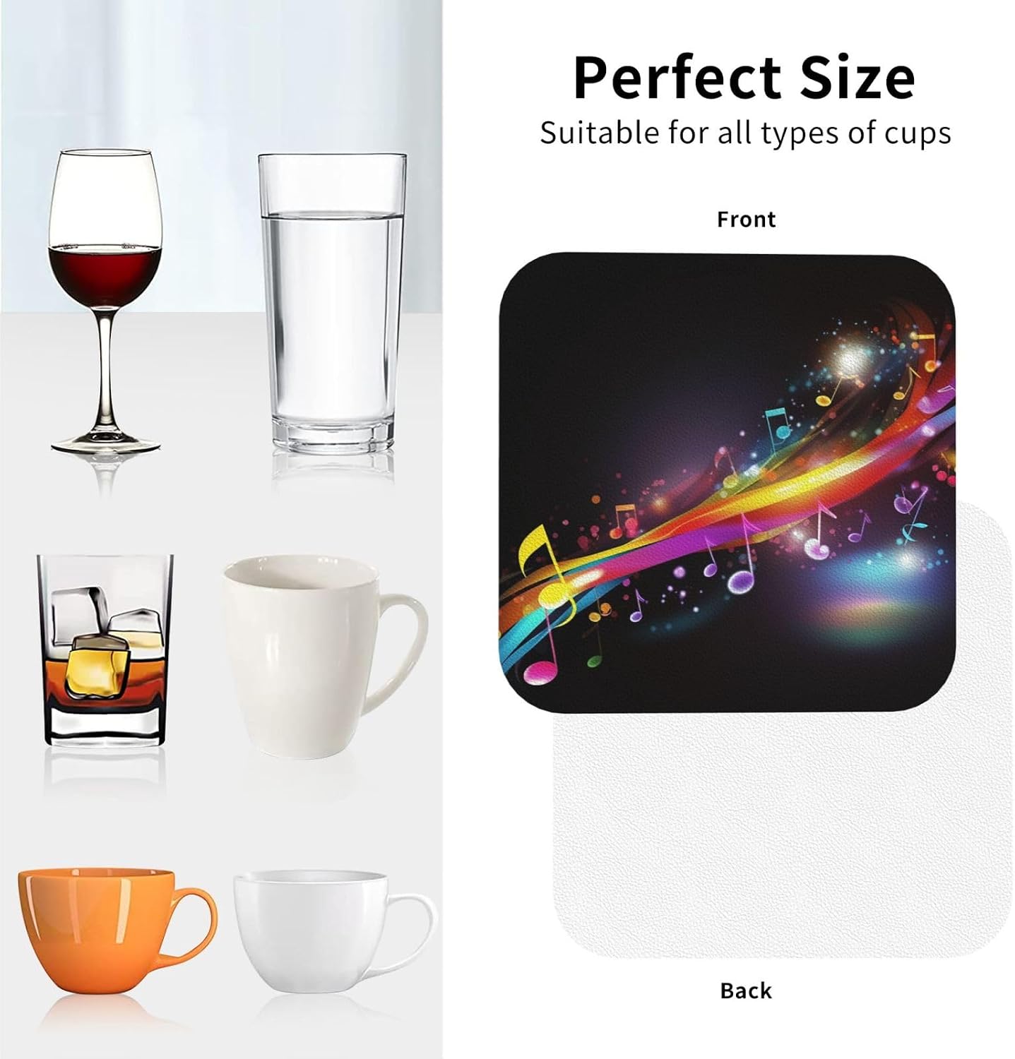 Coasters for Drinks 4 Pcs Round Leather Coasters Music background Drink Coasters with Holder Waterproof Coaster Sets Heat Resistant Cup Pads Mug Cup Mats for Kitchen Bar Living Room Home Decor image 4