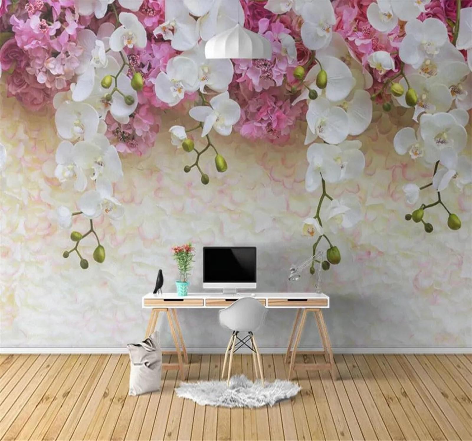 Tzxztt 430Cm×300Cm(B×H) Fresh Ethereal Dreamlike Beautiful Flowers Modern 3D Wallpaper Premium Textured Silk Neutral Tones Material Ideal For Living Room Bedroom-430Cm×300Cm