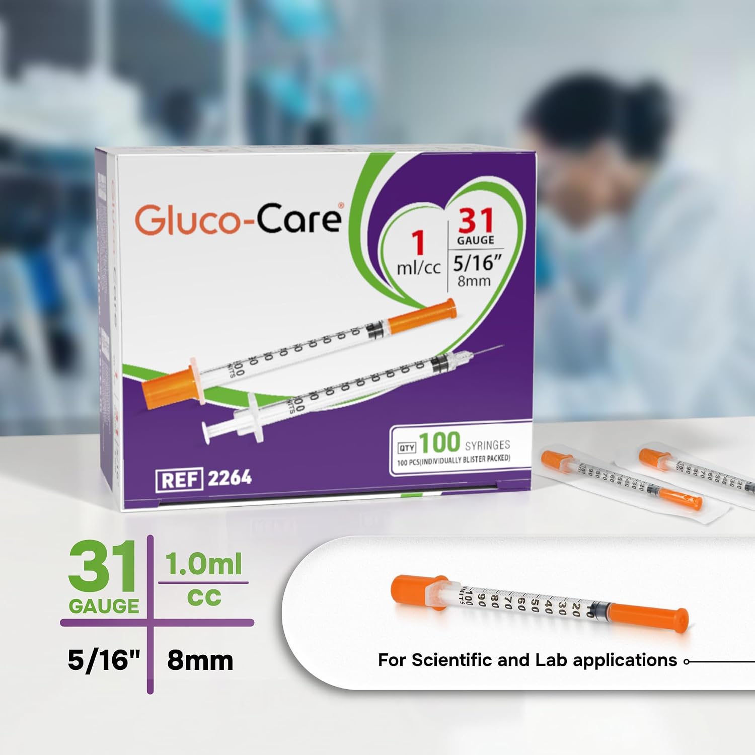 1 ml/cc Syringes 31G x 5/16" (8mm), Orange Cap, 100pcs/bx | Ultra-Fine Tip, Clear Barrel, Easy-to-Read Scale, Precise Measuring, Smooth-Glide Plunger, Back-End Stopper