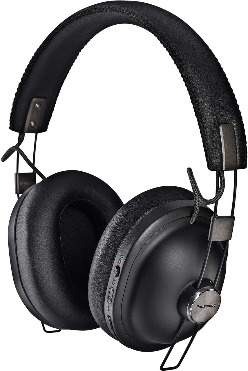 Panasonic RP-HTX90NE-K Wireless Overhead Bluetooth, Noise Cancelling Headphones with Microphone and Smart Voice Control, Retro Look and Comfortable Design Includes Detachable Cable - Black