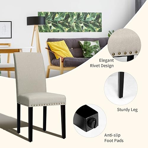 Miniatura 5 de RELAX4LIFE Juego de 4 sillas de comedor tapizadas de tela con patas de madera maciza, asiento acolchado y respaldo sin brazos, juego de sillas de