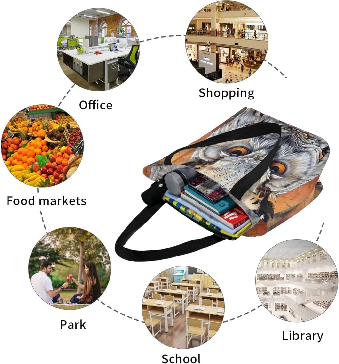 Owl Beliefs Print Lightweight Shoulder Bag Trendy Summer Functional Handbag Women Beach Travel Use