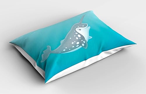 Miniatura 2 de Ambesonne Funda de almohada de narval, diseño de dibujos animados de una ballena narval ártica con manchas blancas acuáticas, funda de almohada