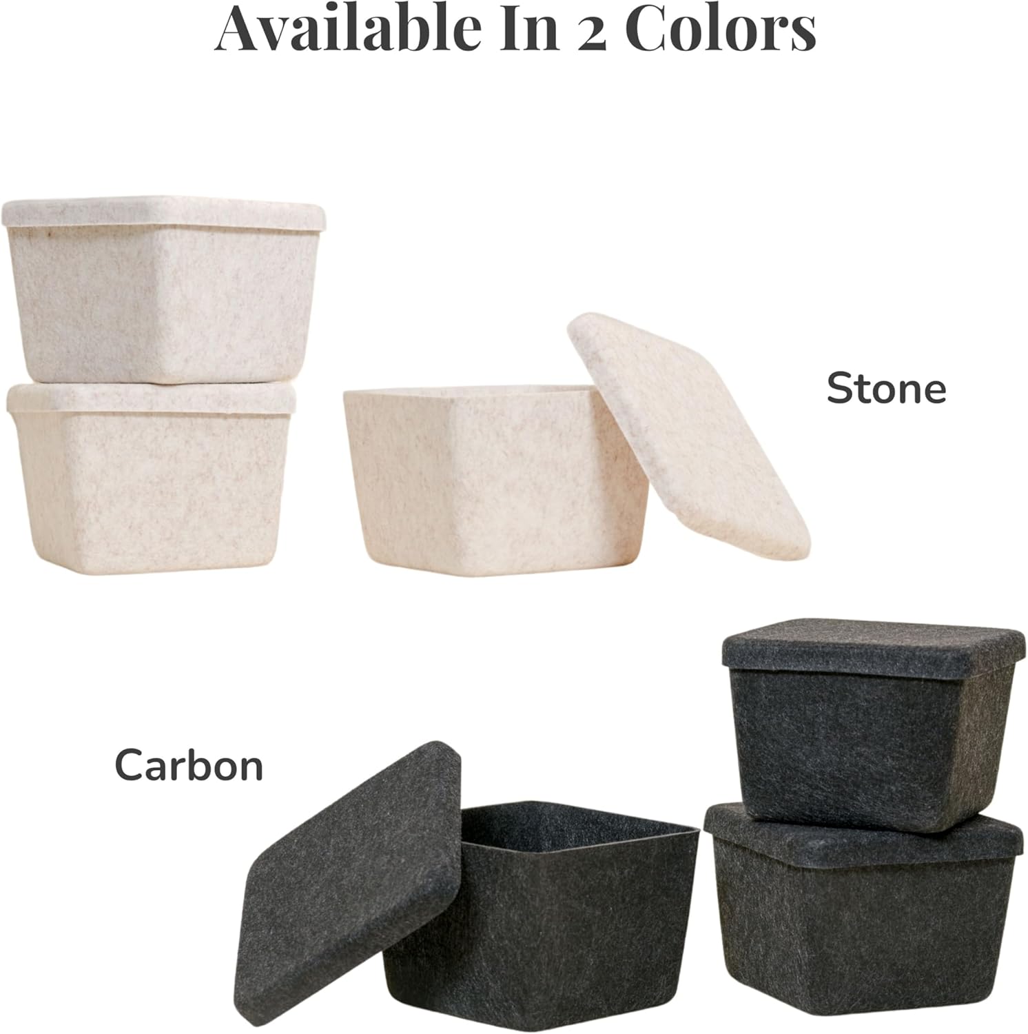 SortJoy The Sculpted Bin - Petite with Lid Set of 3 Storage Bin Felt Storage Basket Drawer Organizer Clothes Closet Cabinet Bathroom, Pantry, Kitchen Bin: 6.3" x 6.3" x 4.5" (Stone, Oatmeal)