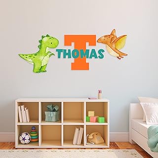 Custom Name & Initial Dinosaurs Wall Decals I Personalized Bedroom Decor for Boys or Girls I Dinosaur Birthday Party Supplies I Nursery Wall Decal I T-Rex & Pterodactyl I Multiple Size Options
