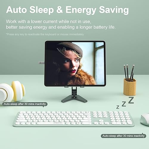 Miniatura 7 de XTREMTEC Teclado y mouse inalámbricos, bonita tapa redonda retro, teclado estético ultra delgado de 2.4 GHz para Mac, computadora, laptop, PC