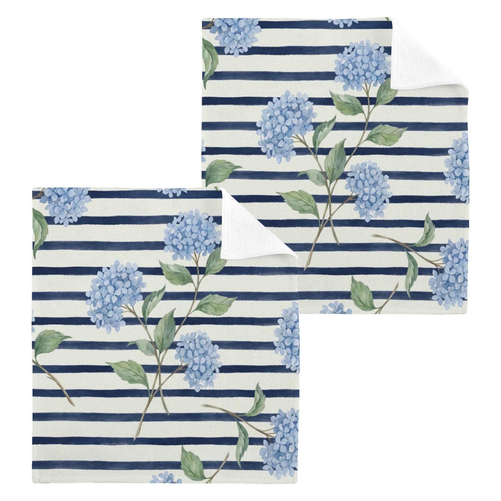 BOESI Hydrangea Stripe Pattern 12x12in Cotton Washcloth,Face Towel
