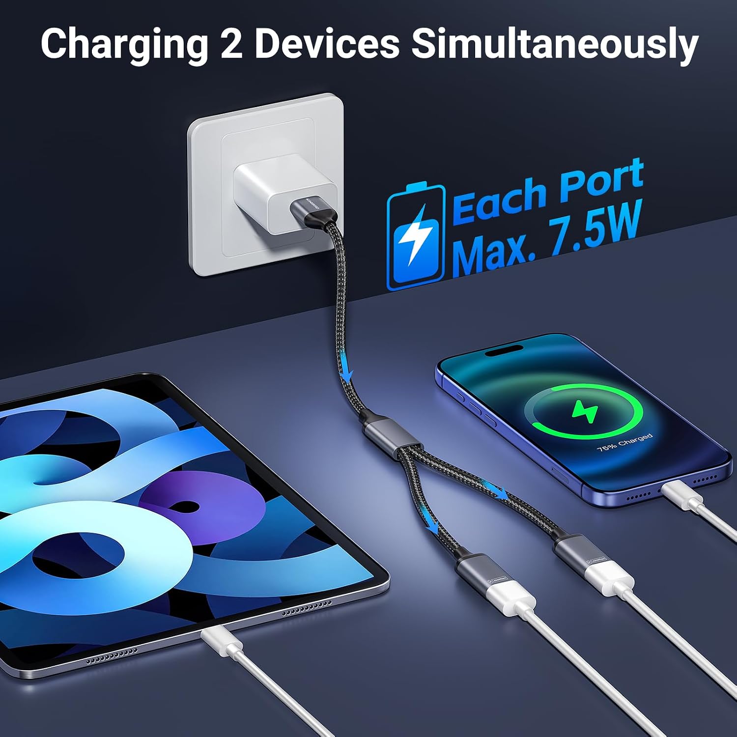 USB Splitter 1 in 2 Out, USB Splitter Cable, Double Dual Port Adapter for Charging, Power and Data, 2 Port HUB for Laptop, PC, Smart TV, Desktop Computer, Mac, PS5, PS4, Xbox, Keyboard, Mouse