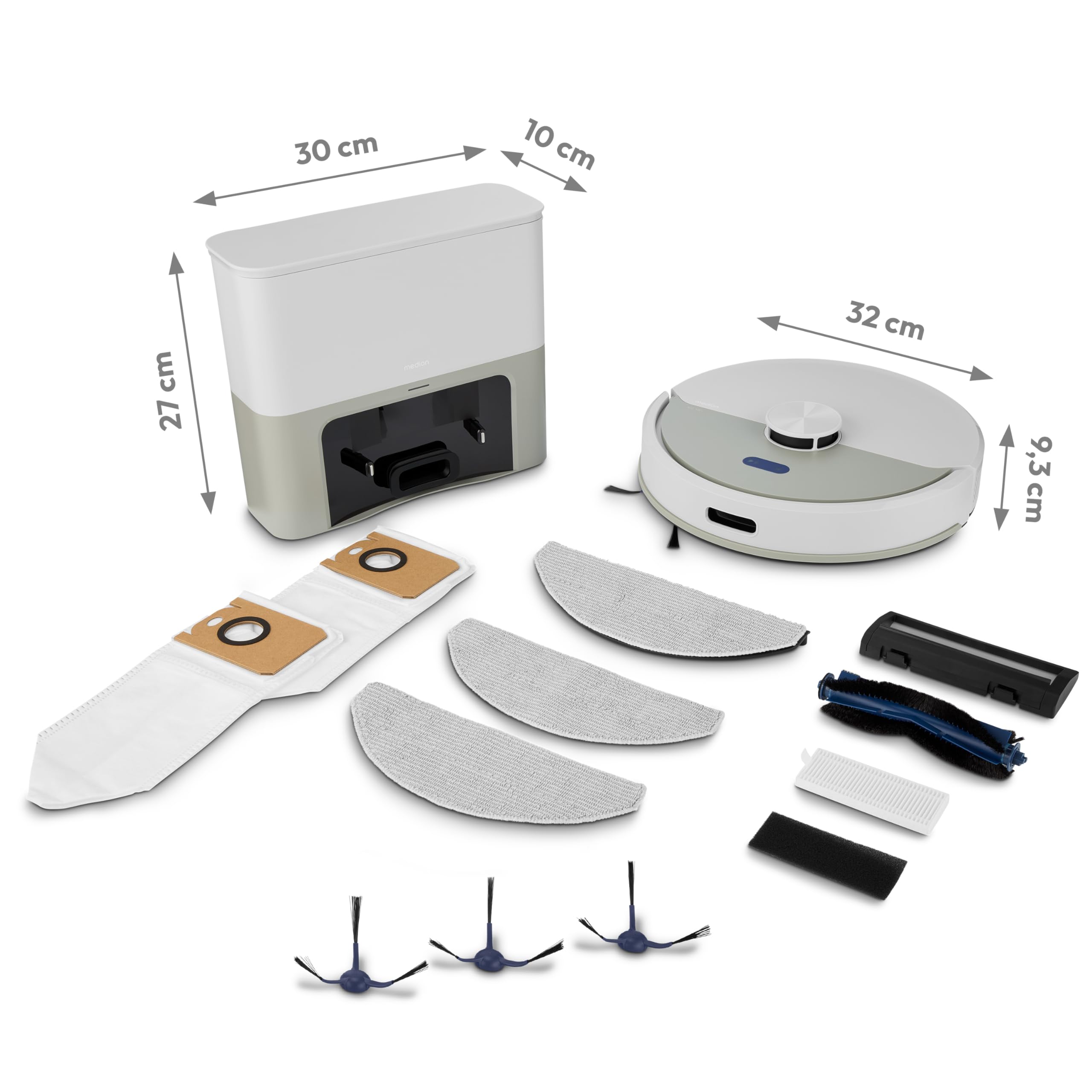 MEDION Saugroboter mit Absaugstation und Wischfunktion X22 SW+ (Lasernavigation, Starke 5000Pa Saugkraft, 2in1 Roboterstaubsauger, präzise Kartenerstellung, Go & No Go Bereiche, mehrere Etagen) grau