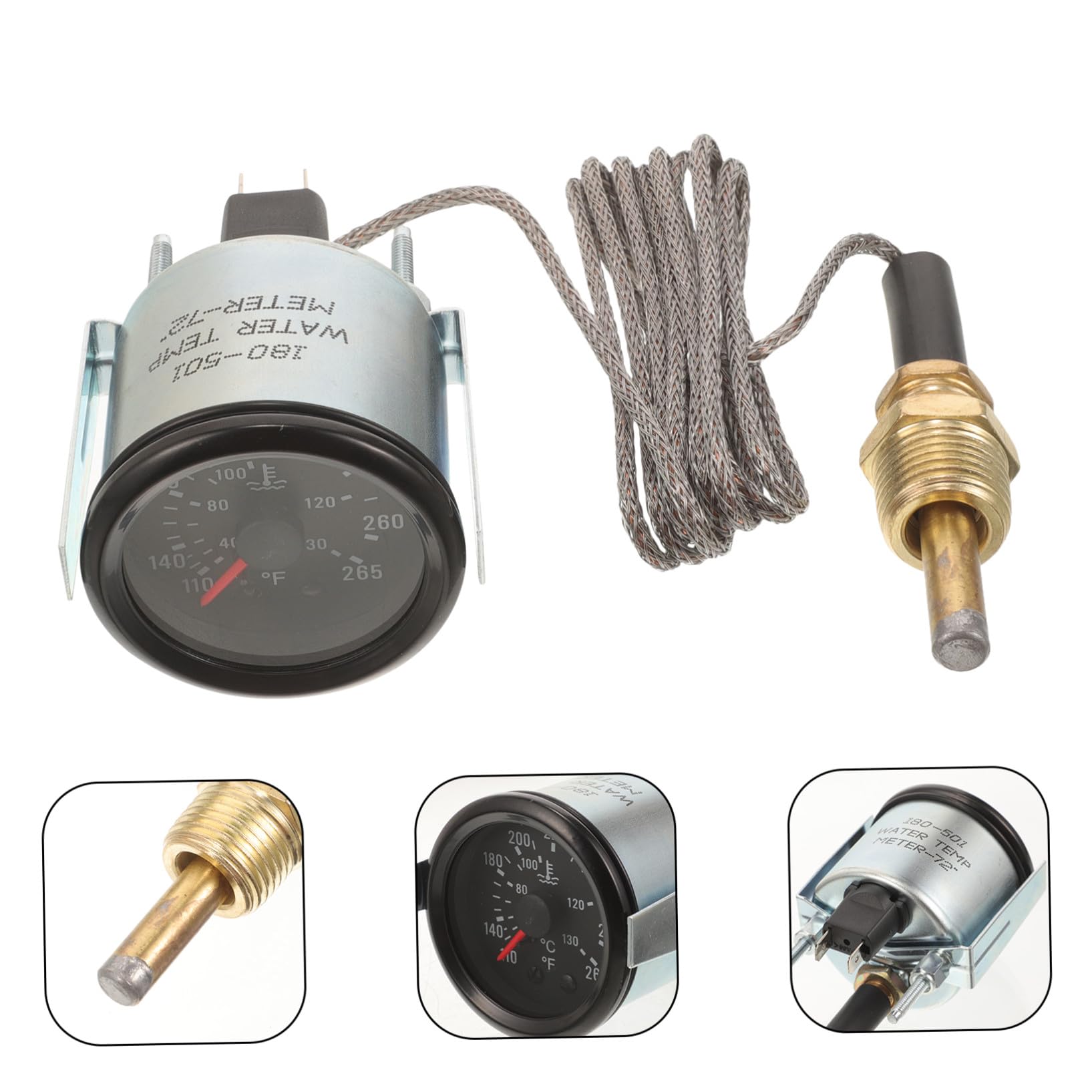 POPETPOP Misuratore di Temperatura Acqua per Auto da 52mm con Sensore, Indicatore Preciso in Metallo Argento, per Fai-da-te e Prevenzione Surriscaldamento